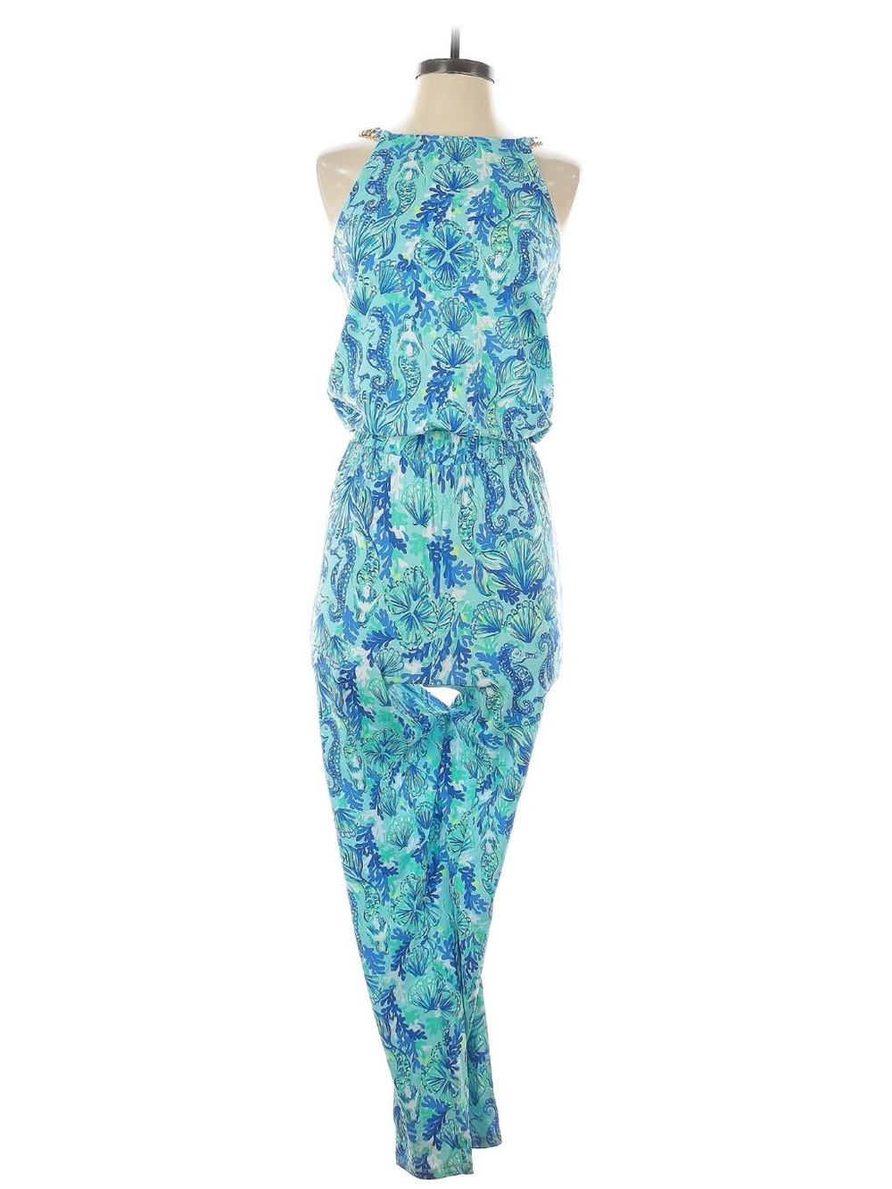 Lilly Pulitzer Turquoise, Blue & Pink Chain-Accent Jump Suit
